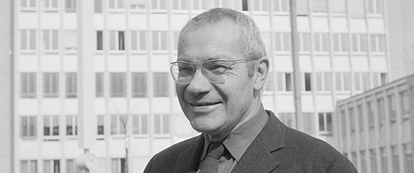 Max Bill, 1970. This photo was taken outside the Hochschule für Gestaltung (School of Design) in Ulm, Germany, which he cofounded.