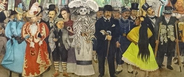 Particular of <i>Dream of a Sunday Afternoon in Alameda Park</i> (1946-47) by Diego Rivera. At the Diego Rivera Mural Museum in Mexico City