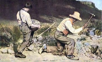 غوستاف كوربيه <i>كسارة الحجر</i> (1849)، مثال مبكر للواقعية.