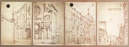 4 رسومات من كاناليتو ، تمثل كامبو سان جيوفاني إي باولو في البندقية ، تم الحصول عليها باستخدام كاميرا مظلمة.  (البندقية ، جاليري ديل أكاديميا)