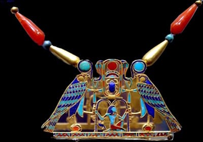<i>Pectoral of Senusret II</i> (c.1880s BCE) is an early example of cloisonné with inlays of carnelian, feldspar, garnet, turquoise, and lapis lazuli.