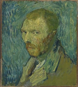 Vincent van Gogh, <i>Self-portrait</i>, 1889, Oil on canvas. This portrait was completed while he was in an asylum in Saint-Rémy, France.