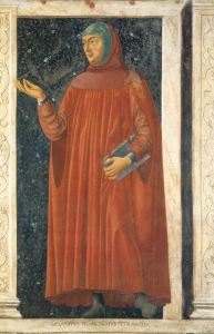 Andrea del Castagno's <i>Petrarch</i> (1450) depicted the poet as a scholar, a book in one hand, and his other hand in the gesture of making a precise intellectual point.