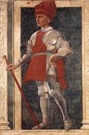 يصور أندريا ديل كاستانو <i> Farinata degli Uberti </i> (حوالي 1450) قائدًا عسكريًا فلورنسيًا ، يقف جزئيًا خارج الكوة المطلية التي تحيط به.