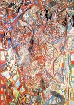 <i>Living Head</i> (1923) Filonov's best known paintings are marked by their extraordinarily detail and their puzzle-like complexity.