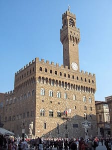 The Palazzo della Signoria in Florence, Italy (1299-1310) exemplifies the secular aspect of the Late Medieval architecture.