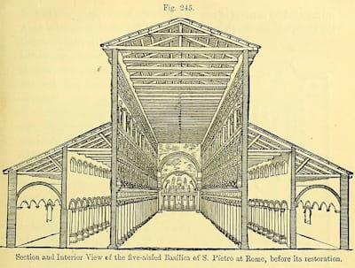 This plan for the original Saint Peter's Church (no longer in existence) was built on the Roman basilica pattern.