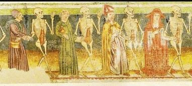 Detail from Danse Macabre fresco in the Holy Trinity Church, Hrastovlje, Slovenia (c. 1490). Works such as this harmonized with the teachings of holy scripture.