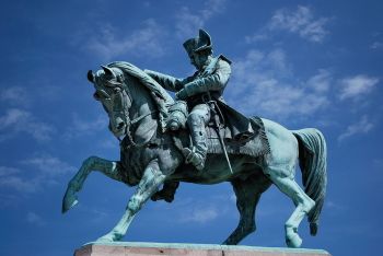 Equestrian monuments to great leaders, like this 1858 statue of Napoleon Bonaparte by French sculptor Armand Le Véel (Cherbourg, France), have been created for millennia in countries around the world. Equestrian monuments represent strong military leaders, as the subject's command of his horse symbolizes his command of his troops.