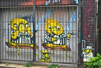 Many graffiti and street artists make site-specific works, using the intended location as an integral element of the work. For instance, Toronto artist Birdo paints his signature bird characters in black-and-white striped jail uniforms and places them behind pre-existing bars on a building in the heart of downtown Toronto, turning this otherwise-ugly architectural safety feature into a fun element of his “jailbird” artwork.