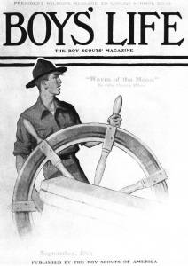 First published magazine cover, <i>Scout at Ship's Wheel</i>, <i>Boys' Life</i> September edition, 1919.