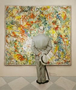 The Connoisseur (1962) is Rockwell's famous image of a gentleman viewing (and engulfed in) abstract art.