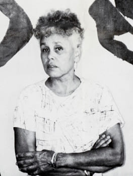 Portrait of Betye Saar, from the 1989 Site Installations exhibition poster.
