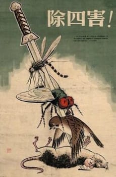 Chinese government’s poster for Mao’s disasterous “Exterminate the Four Pests” (1958) campaign.