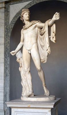 Apollo Belvedere, Roman copy, c. 120 - 140 CE of Leochares bronze original c. 350-325 BCE (120-140 CE)