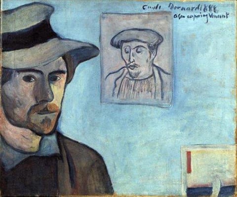 Émile Bernard: Self-portrait with Portrait of Gauguin (1888)
