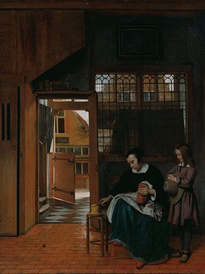 A Woman Preparing Bread and Butter for a Boy (1660-63)