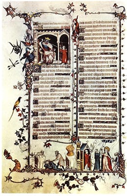 Jean Pucelle: David before Saul, folio 24 verso of the Belleville Breviary (1323-26)