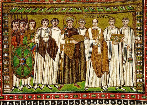 Justinian, Bishop Maximianus, and attendants (547)